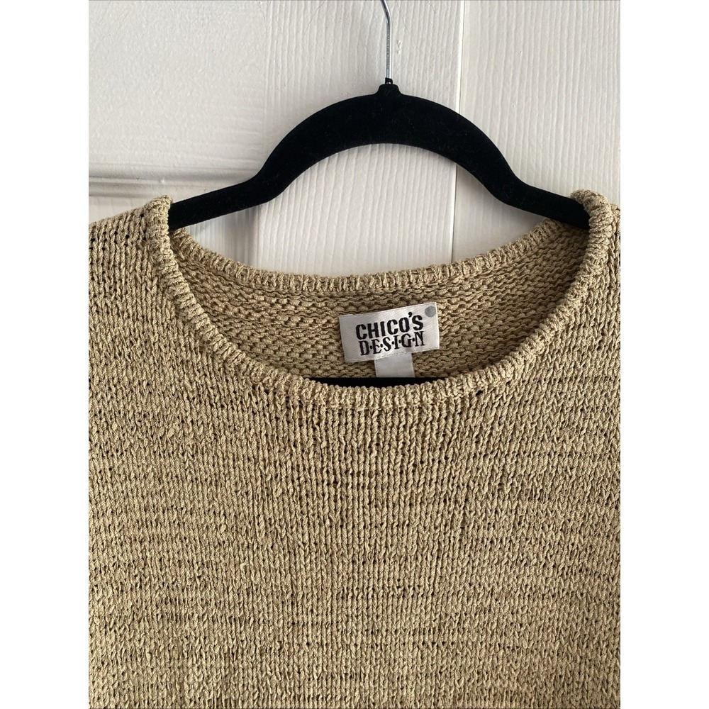 Chicos Design‎ 2 Womens Large Tan Knit Silk Blend Sweater - Picture 2 of 6